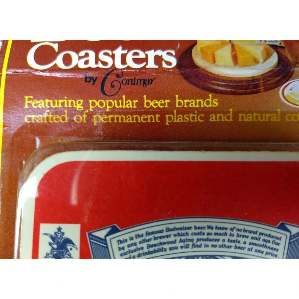 6 BUDWEISER BEER COASTERS Vintage America's Favorite Conimar‎ Cork Back Sealed